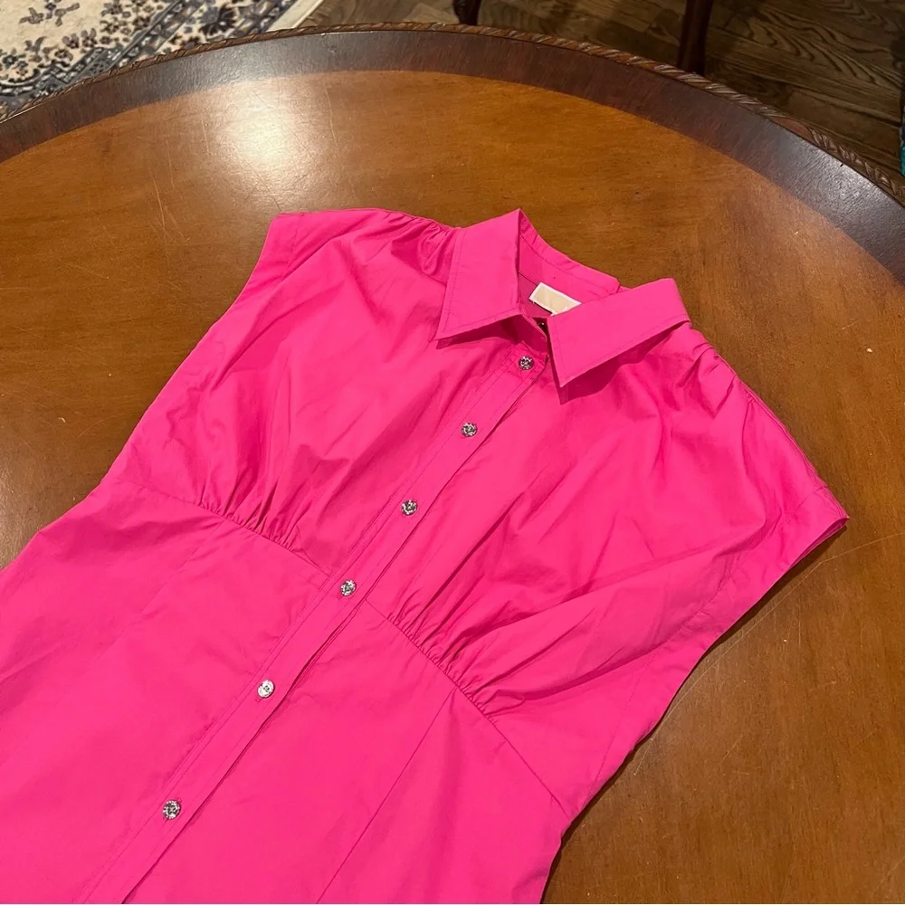 NEW $225 MICHAEL MICHAEL KORS Pleated Cap Sleeve Mini Dress Pink Medium Shirt - Picture 6 of 16